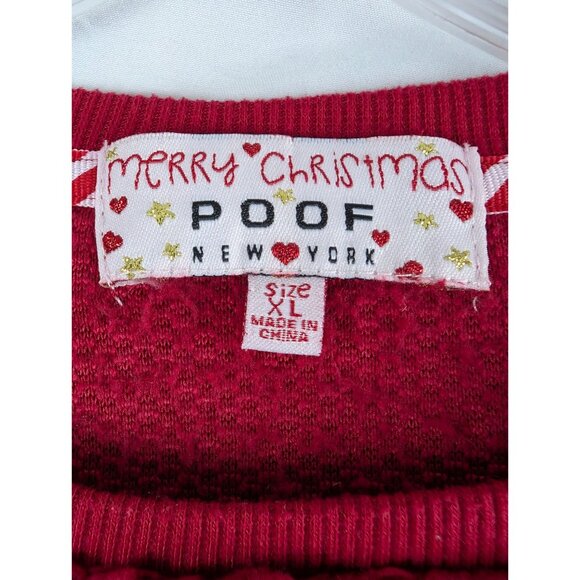 Poof New York Merry Christmas Sequin Snowman Face Sherpa Sweater Womens XL Red - Picture 6 of 7
